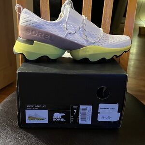 Sorel Women's Kinetic Impact Lace Sneakers in Pale Lavender and Yellow